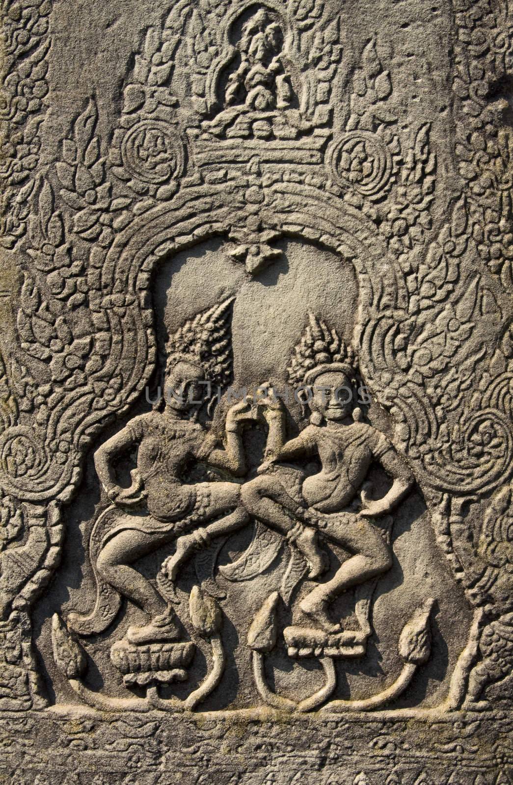 Relief in Angkor, Cambodia by johnnychaos