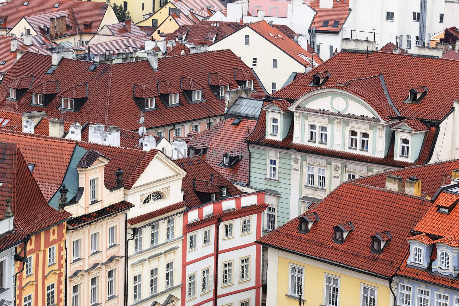 aerial view of roofs in Prague city