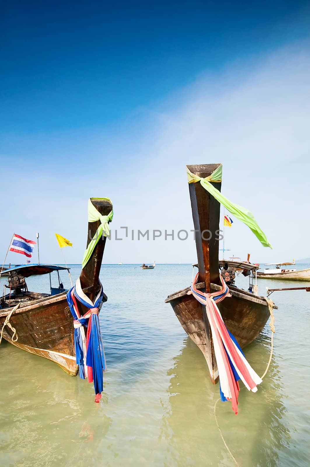 Tradiotional Thailand's longtail boats on Railey beach.