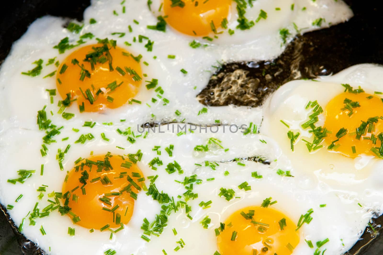 Fried eggs with fresh chives