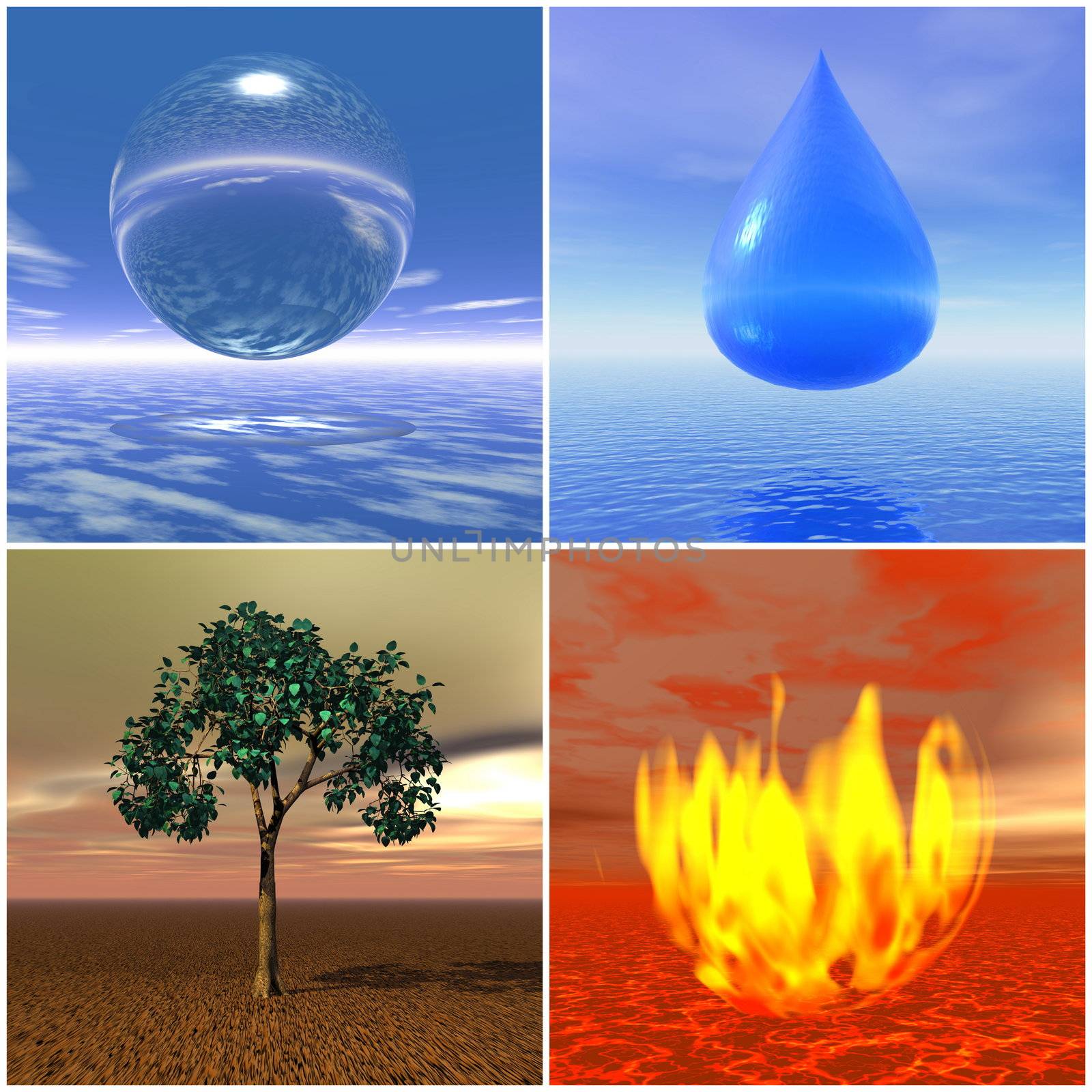 Icones for four elements air, water, earth and fire