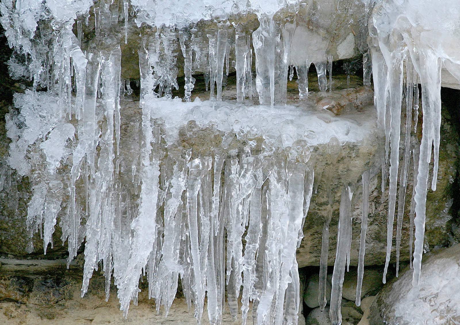 Many Icicles look like they are hanging in a cave