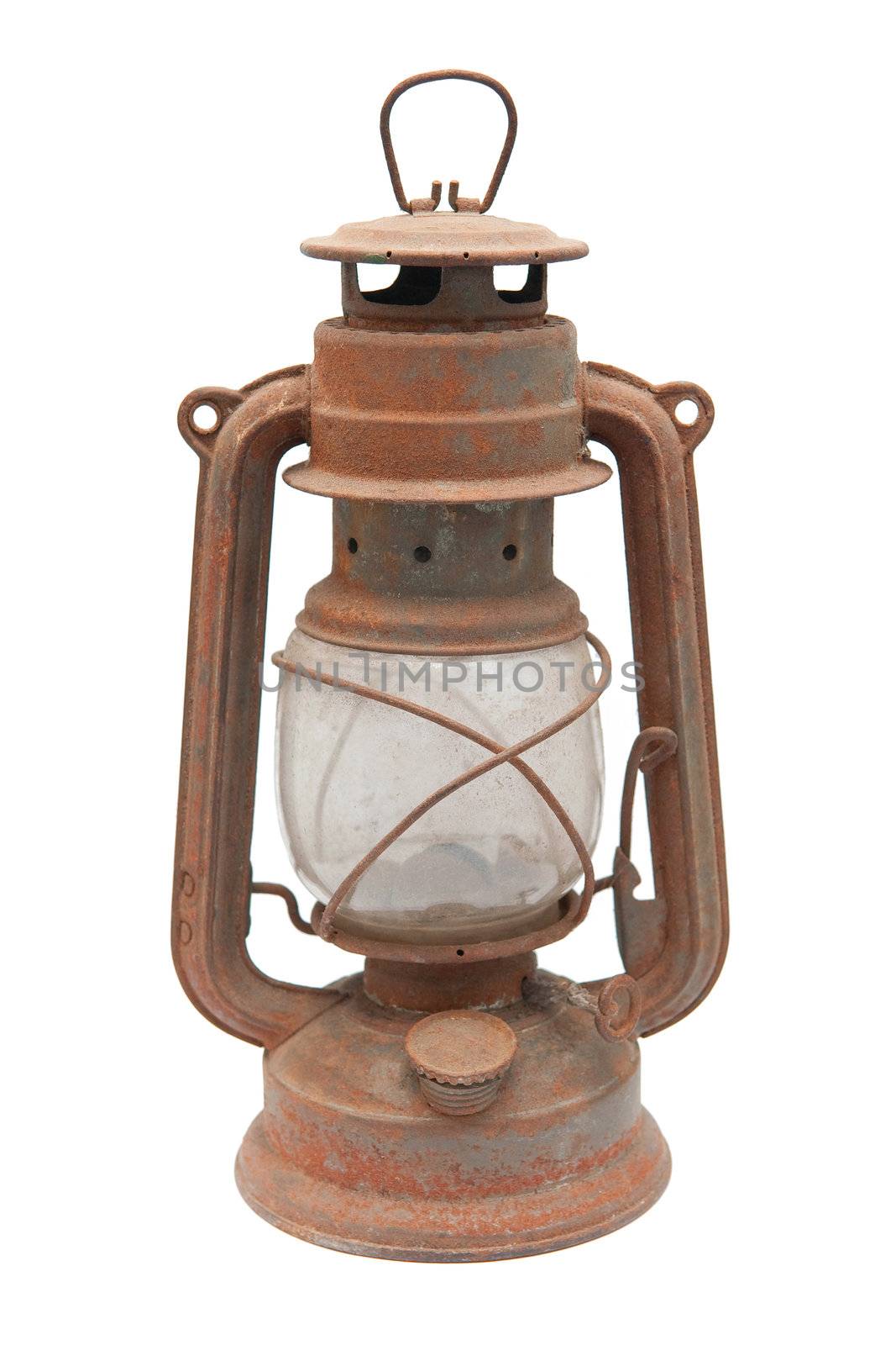 An old paraffin lamp on the white background