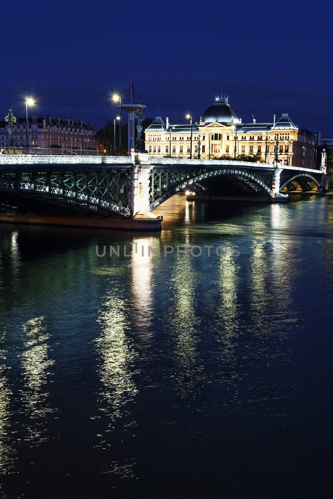 Bridge and University of Lyon by night in summer