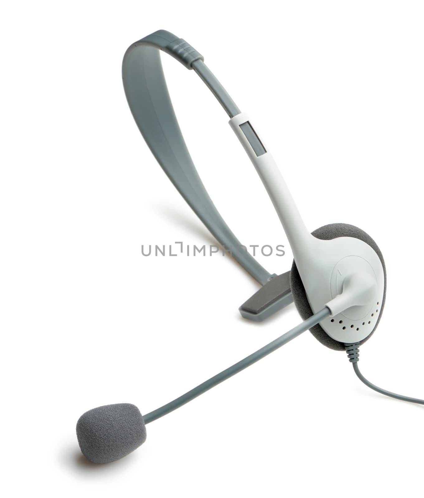 headphone with a microphone. It is isolated on a white background