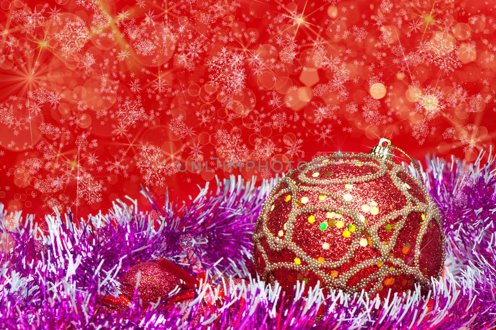New Year's sphere. A bokeh background with snowflakes, patches of light and bright  light