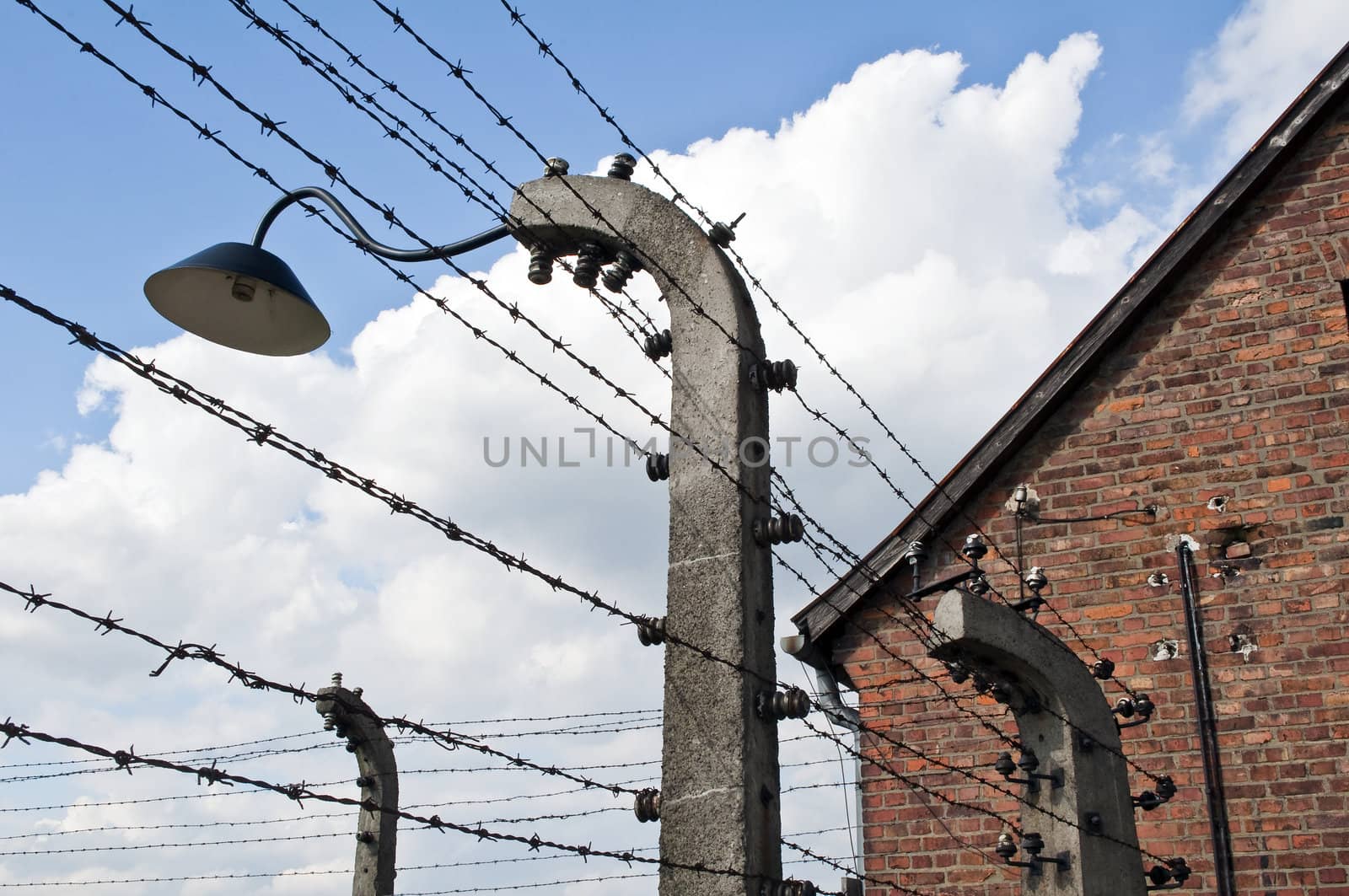 Electric fence at Auschwitz Birkenau concentration camp in Poland.