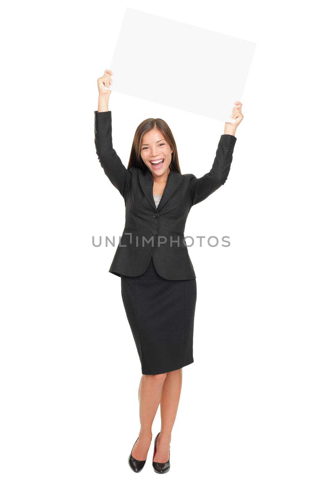 Happy businesswoman showing sign by Maridav