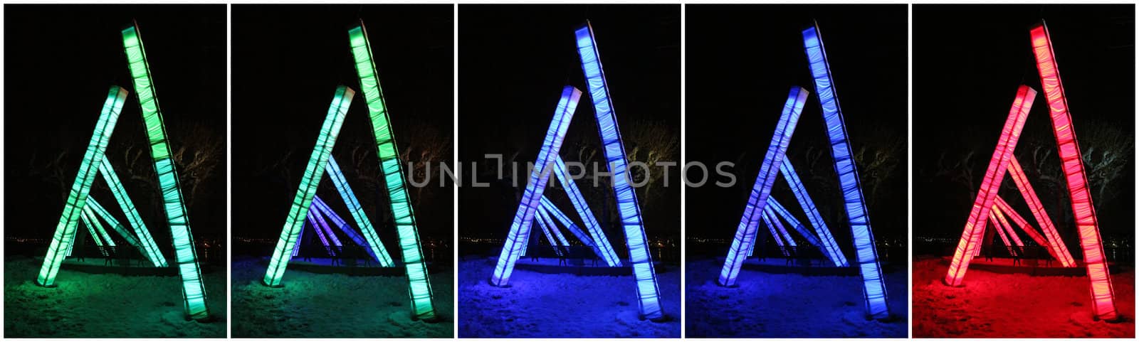 Artistic colors in the town by winter night, Geneva, Switzerland