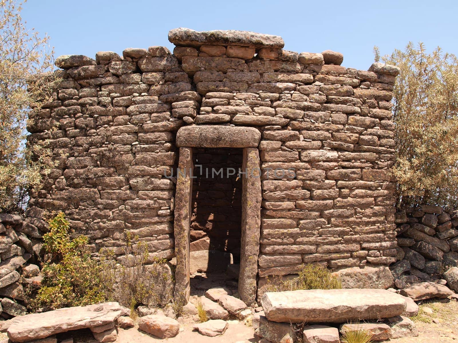Old, shepherd�s hut made from stone, lake Titicaca, Peru