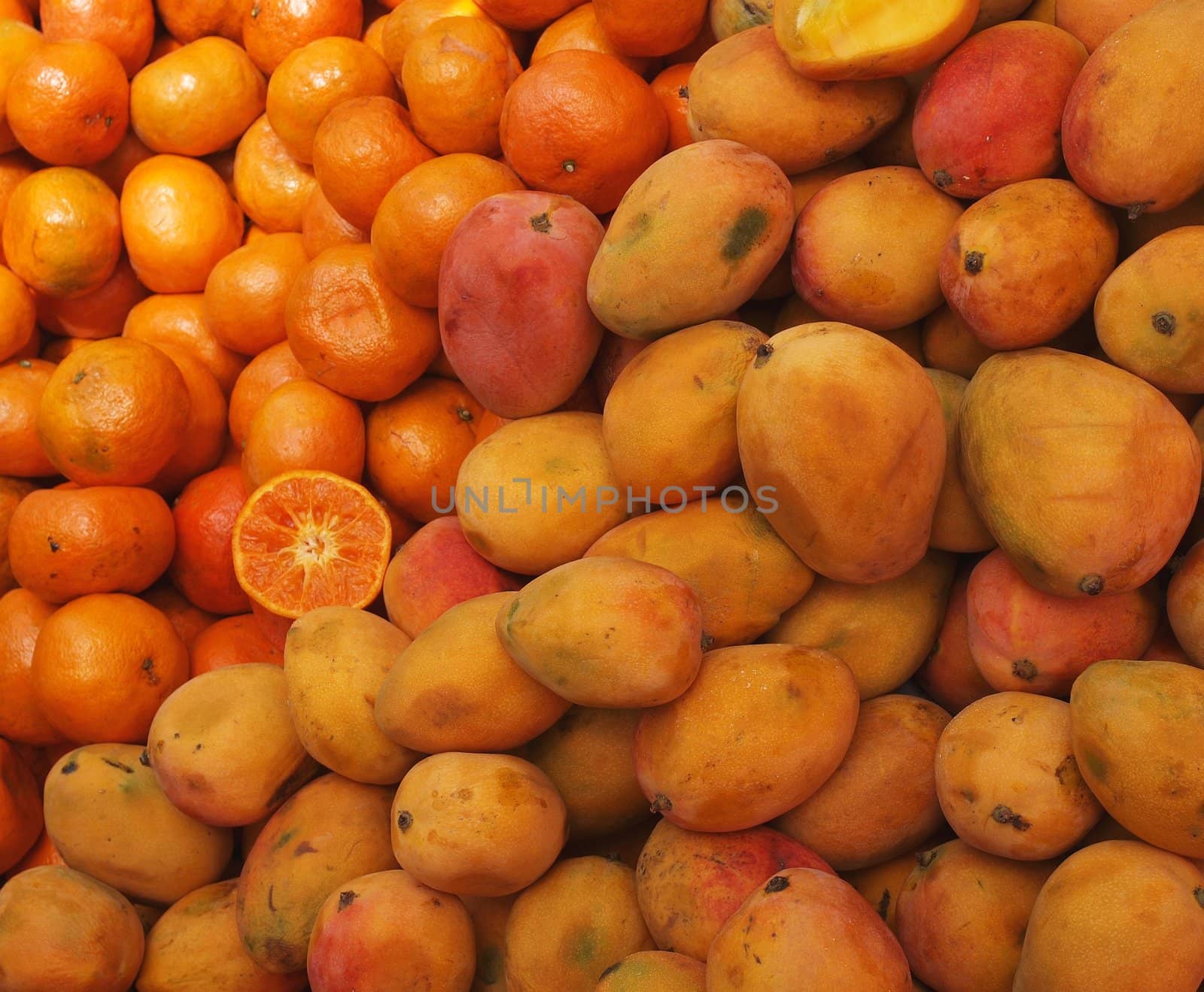 Oranges and mangos on the local marketplace, Peru