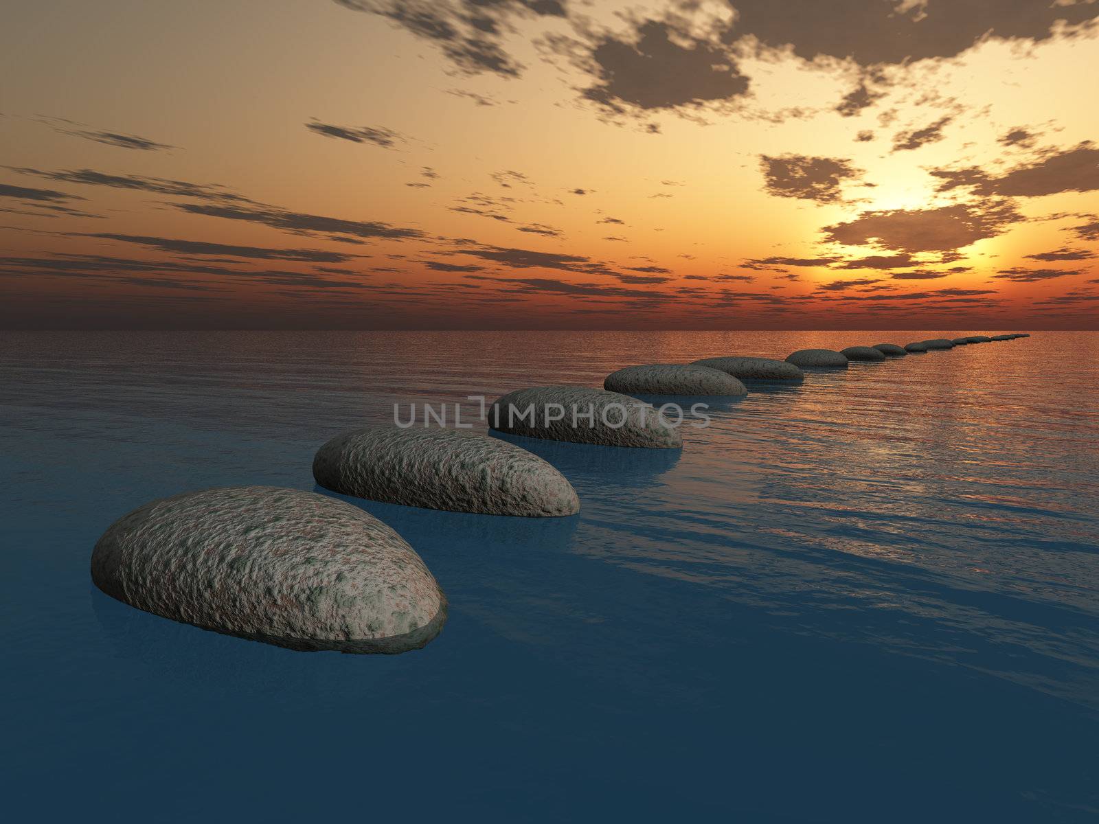 rock in sea 3d rendering