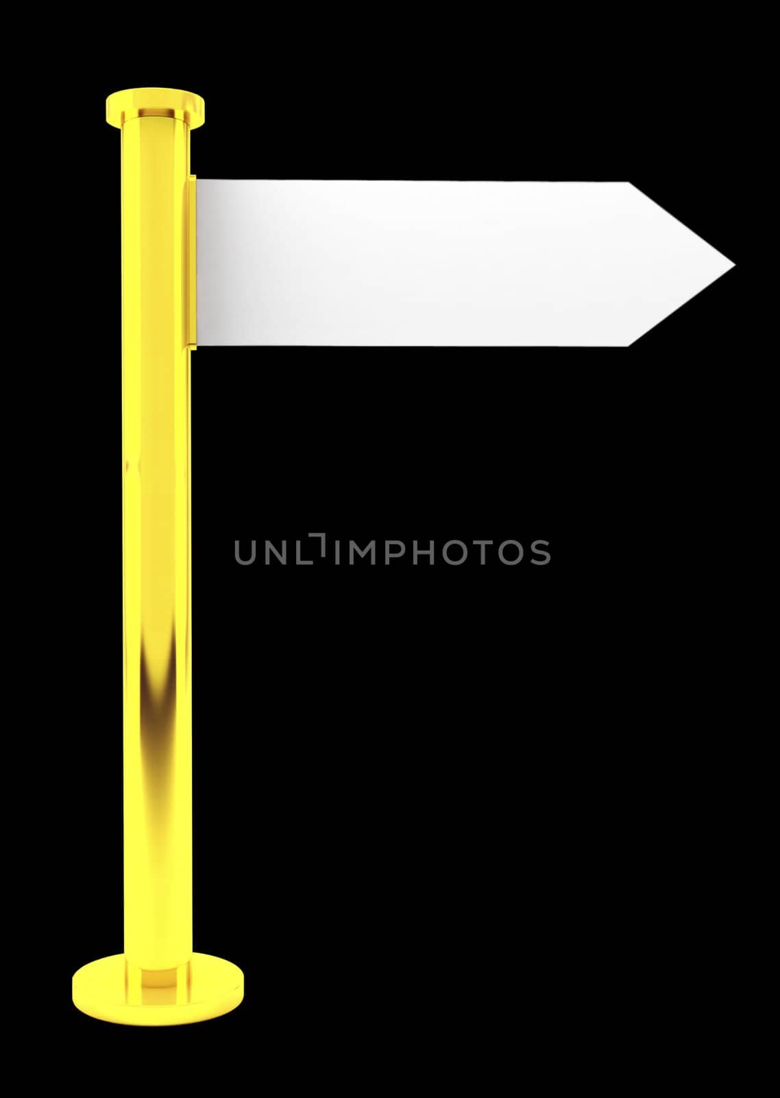 Golden direction sign isolated on black background