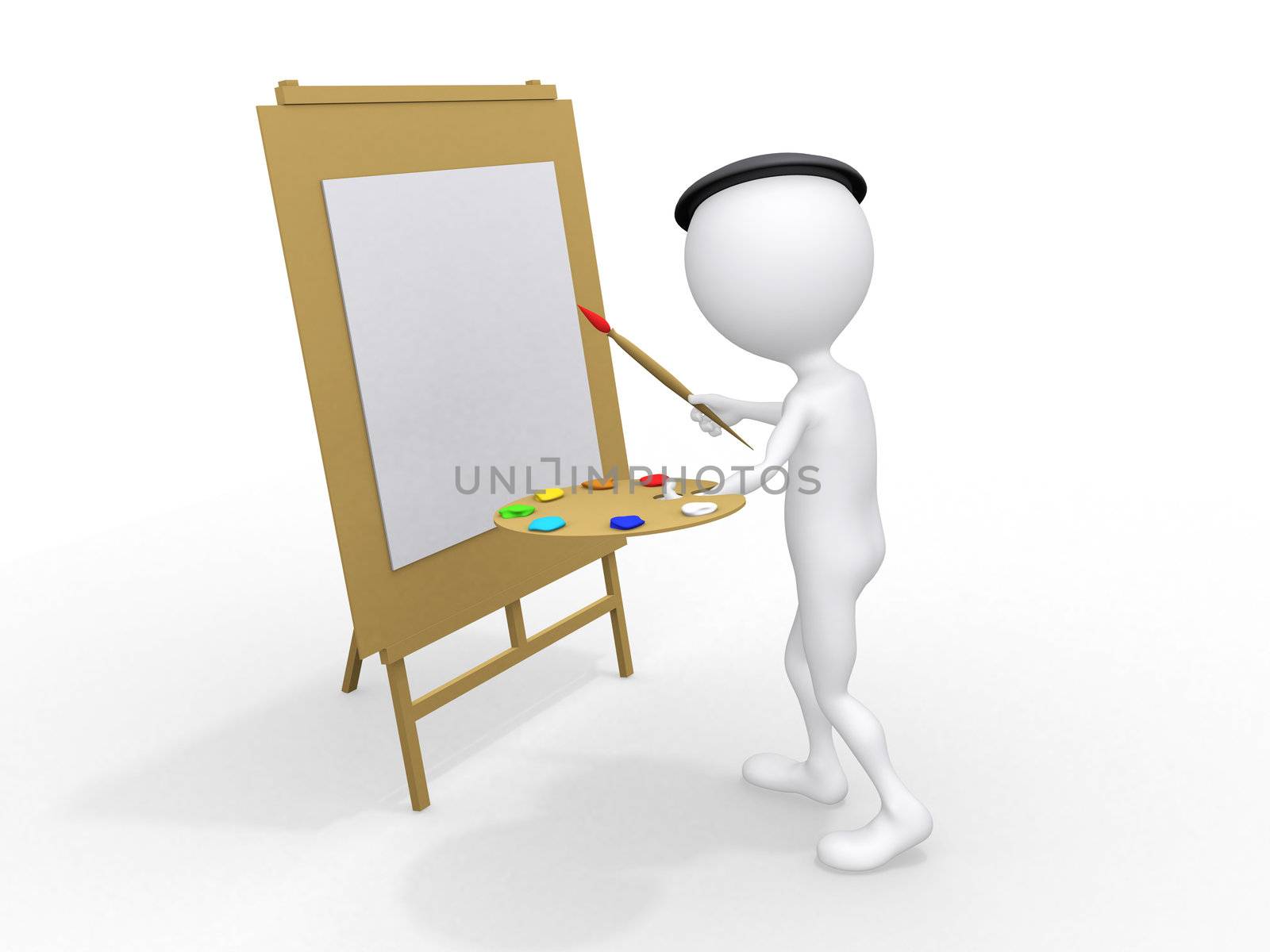 3d man painting on canvas