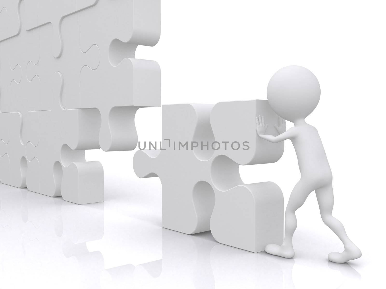 business teamwork - business person building a puzzle which was made in 3d