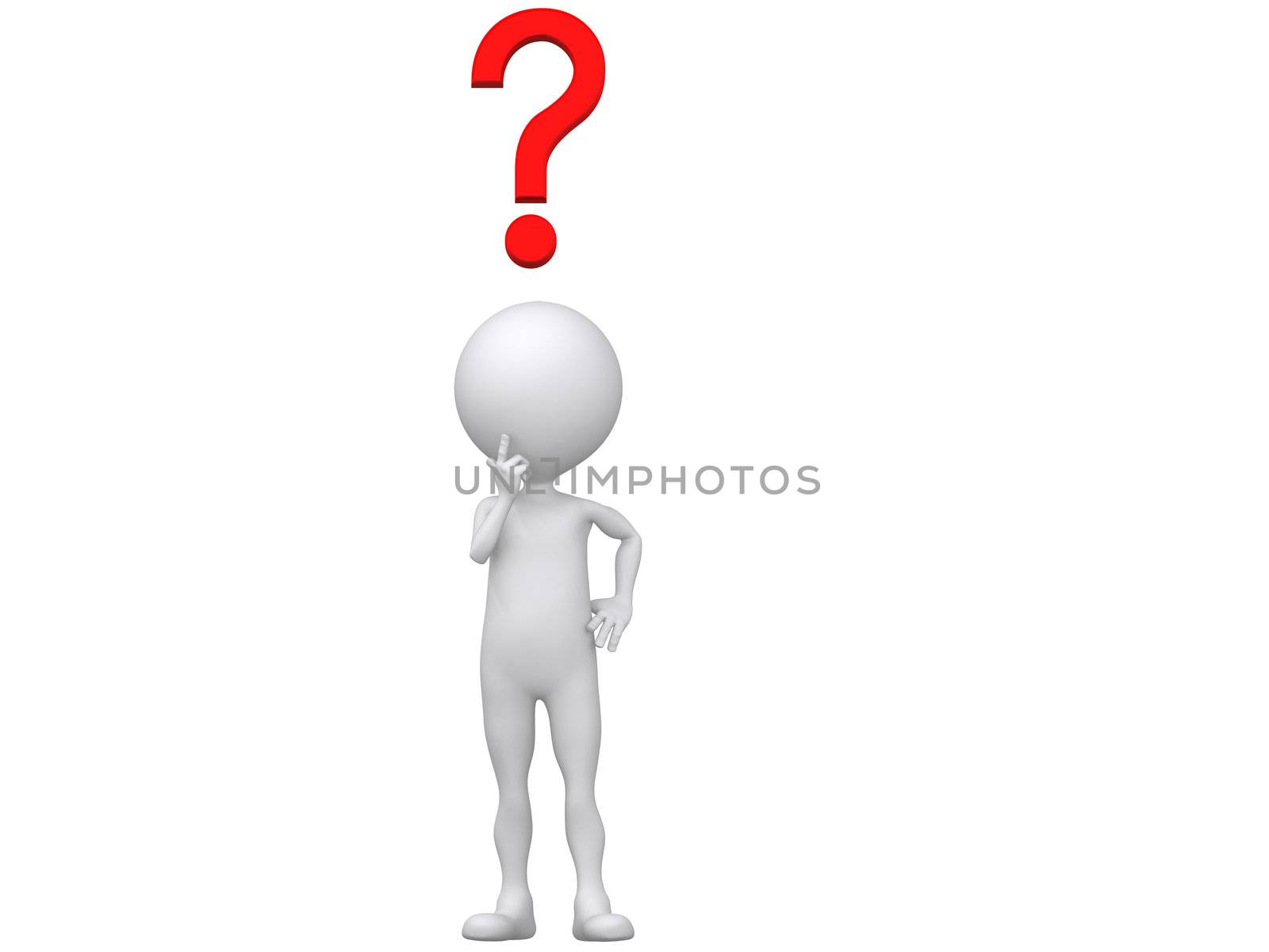 3d human with a red question mark, 3d illustration.