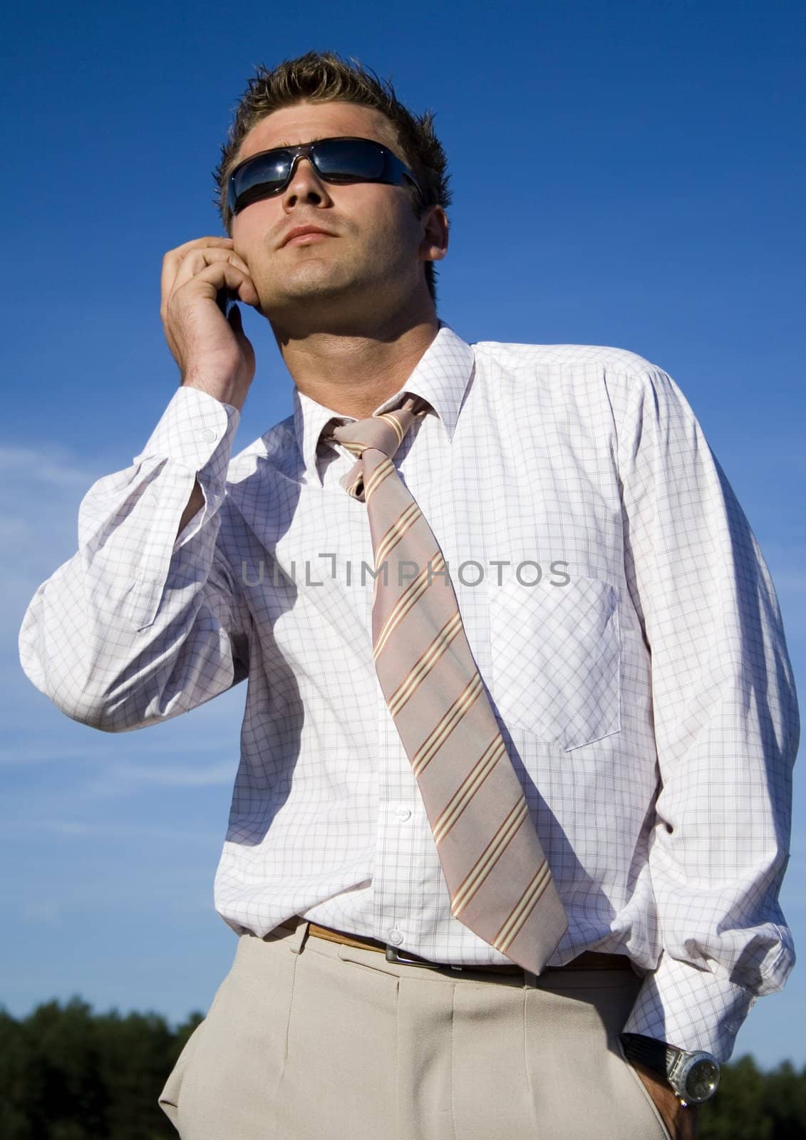 Businessman talking on mobile phone by shiffti