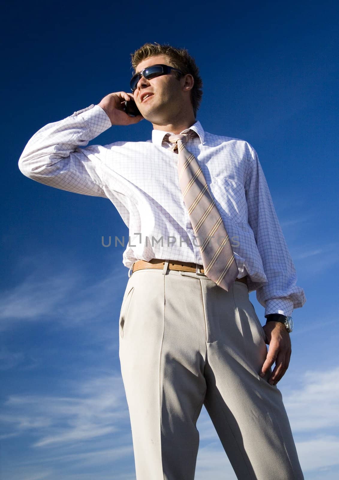 Businessman talking on mobile phone by shiffti