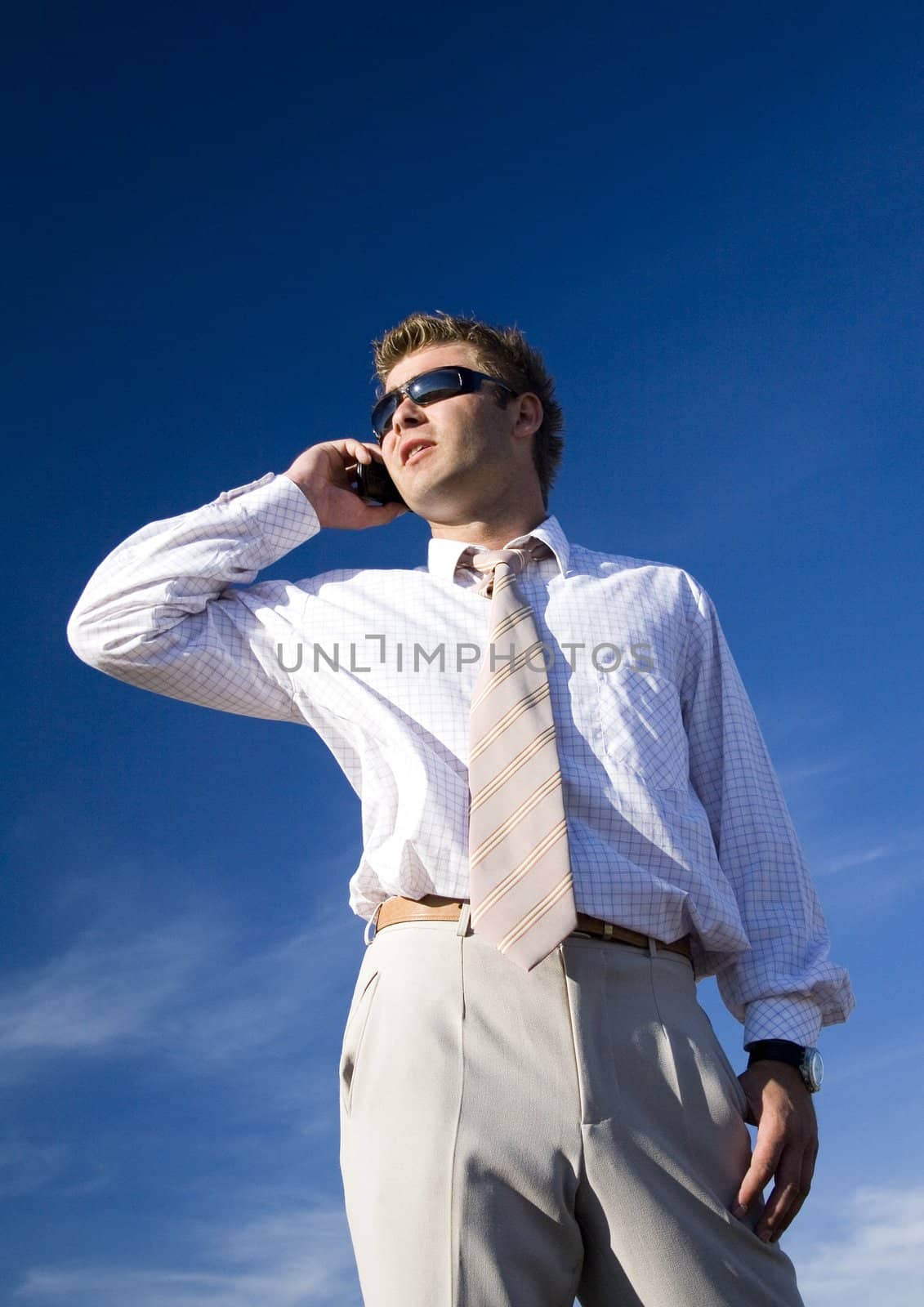 Businessman talking on mobile phone by shiffti