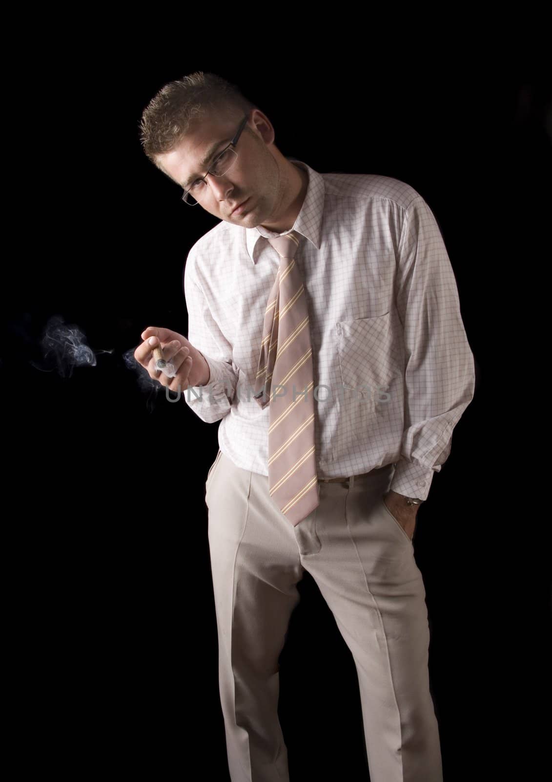 Businessman smoking cigar by shiffti