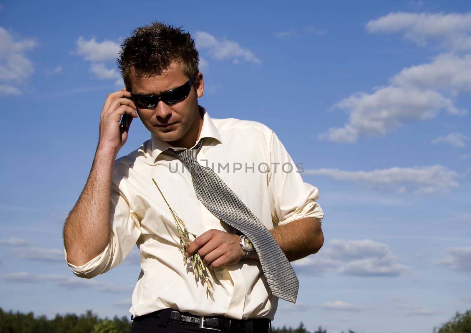 Businessman talking on mobile phone by shiffti