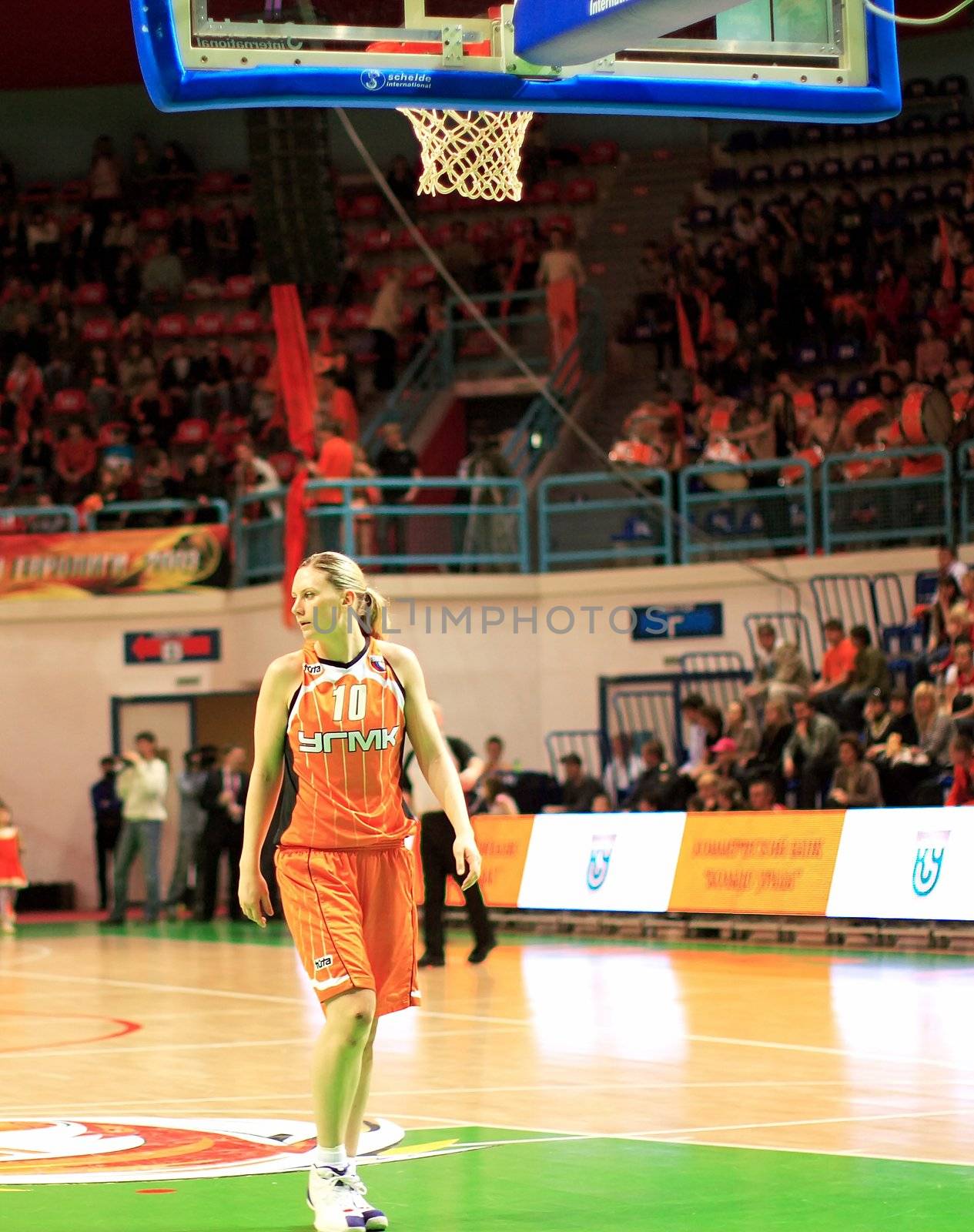 The player of command UMMC before a match of the championship of Russia