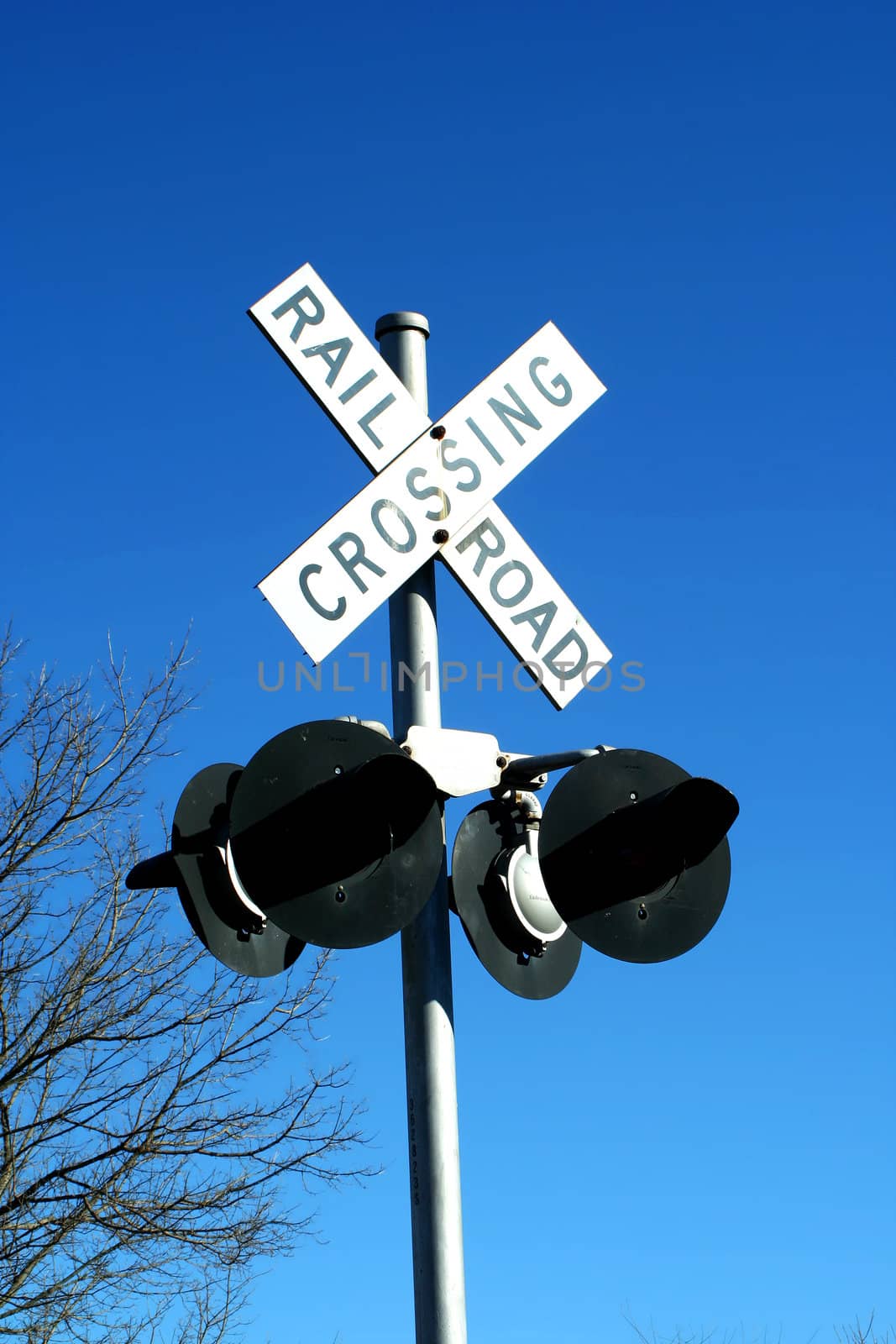 A railroad crossing sign