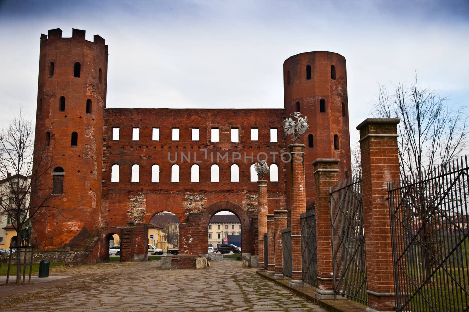 Detail of Porte Palatine in Turin - Italy. Roman empire.
