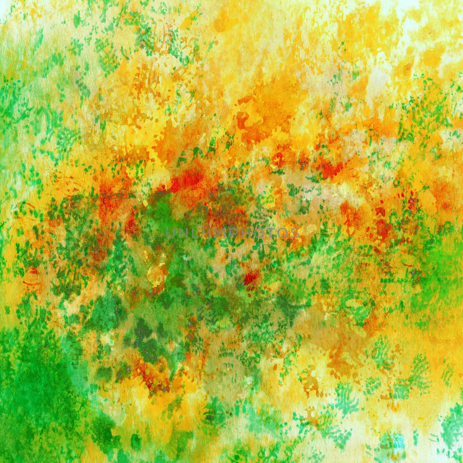 Abstract background, watercolor, beautiful hand painted on a paper. Pink, red, orange, violet, yellow, green