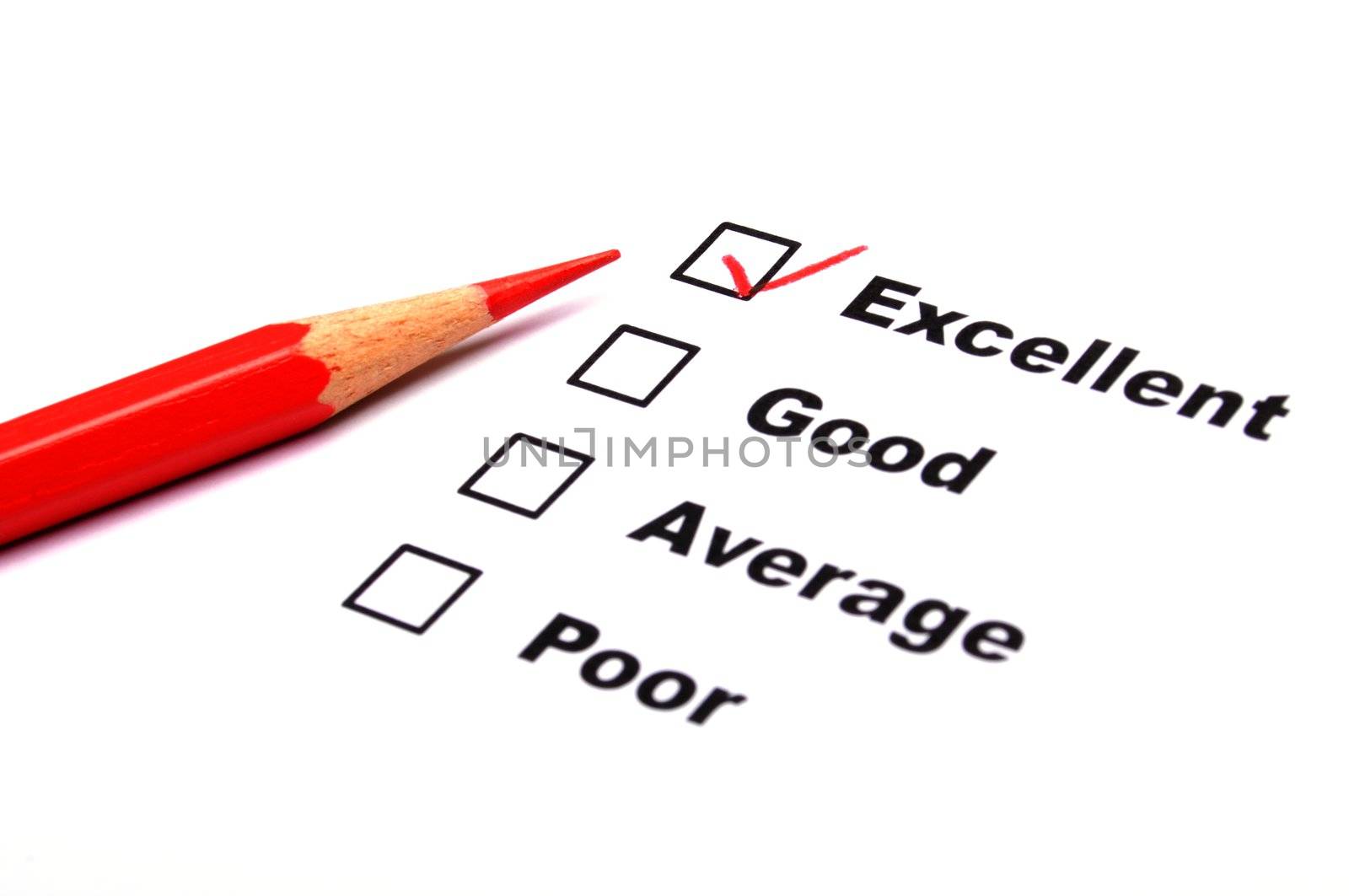 quality survey form with red pencil showing marketing concept