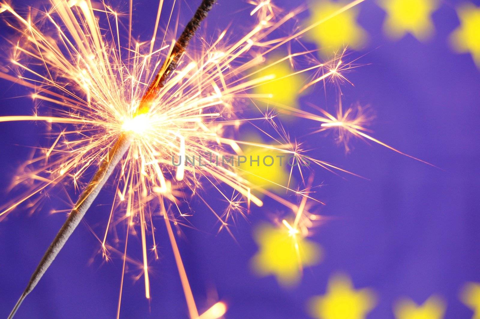 eu or european union flag with sparkler showing celebration concept