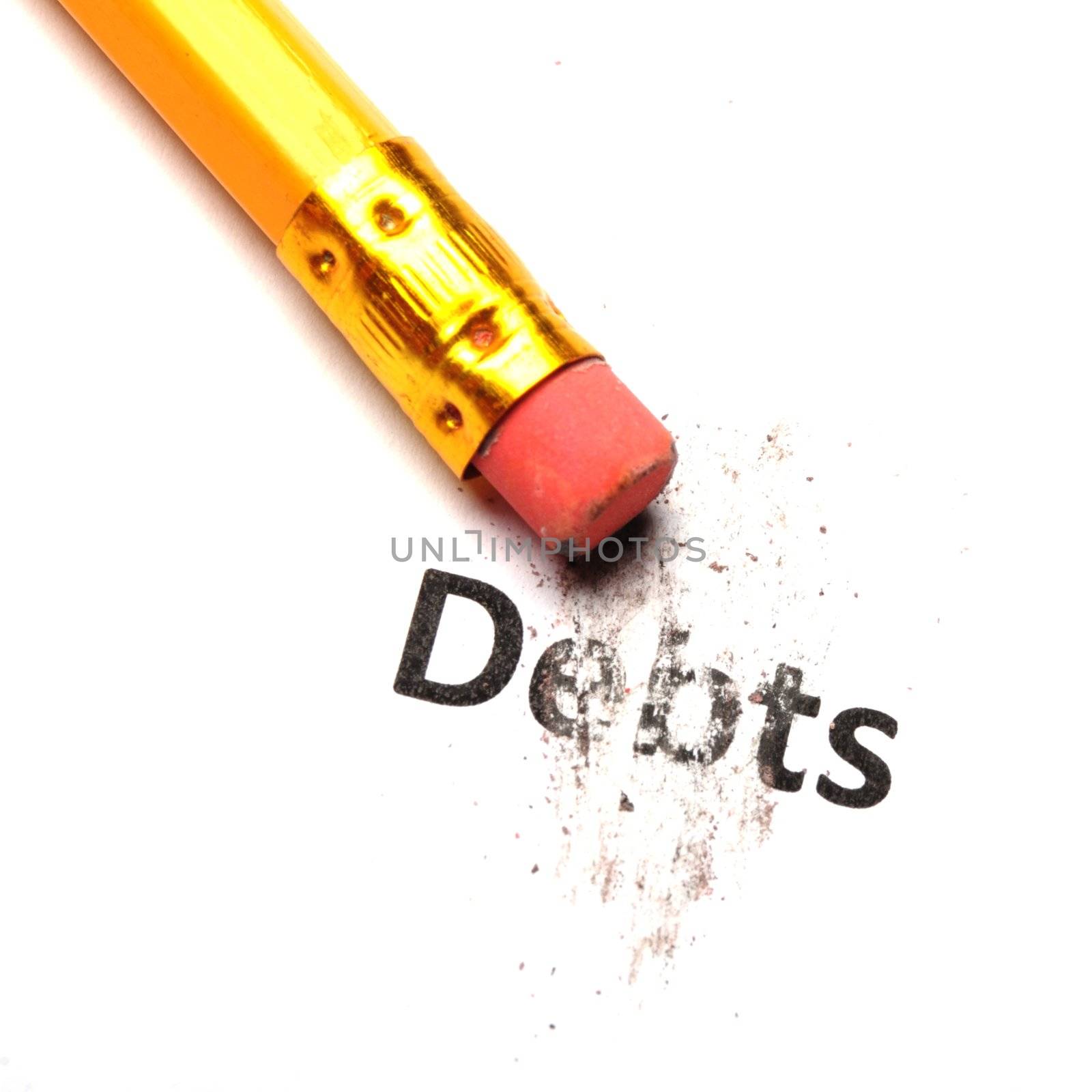 debt or debts concept with eraser showing finance or financial business problem concept