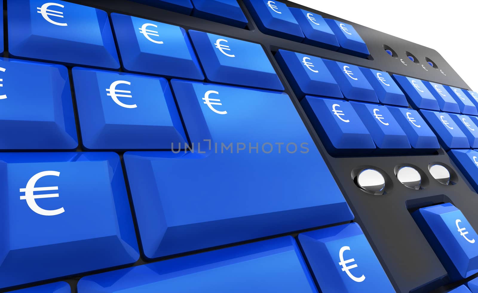 Computer keyboard with blue euro money keys