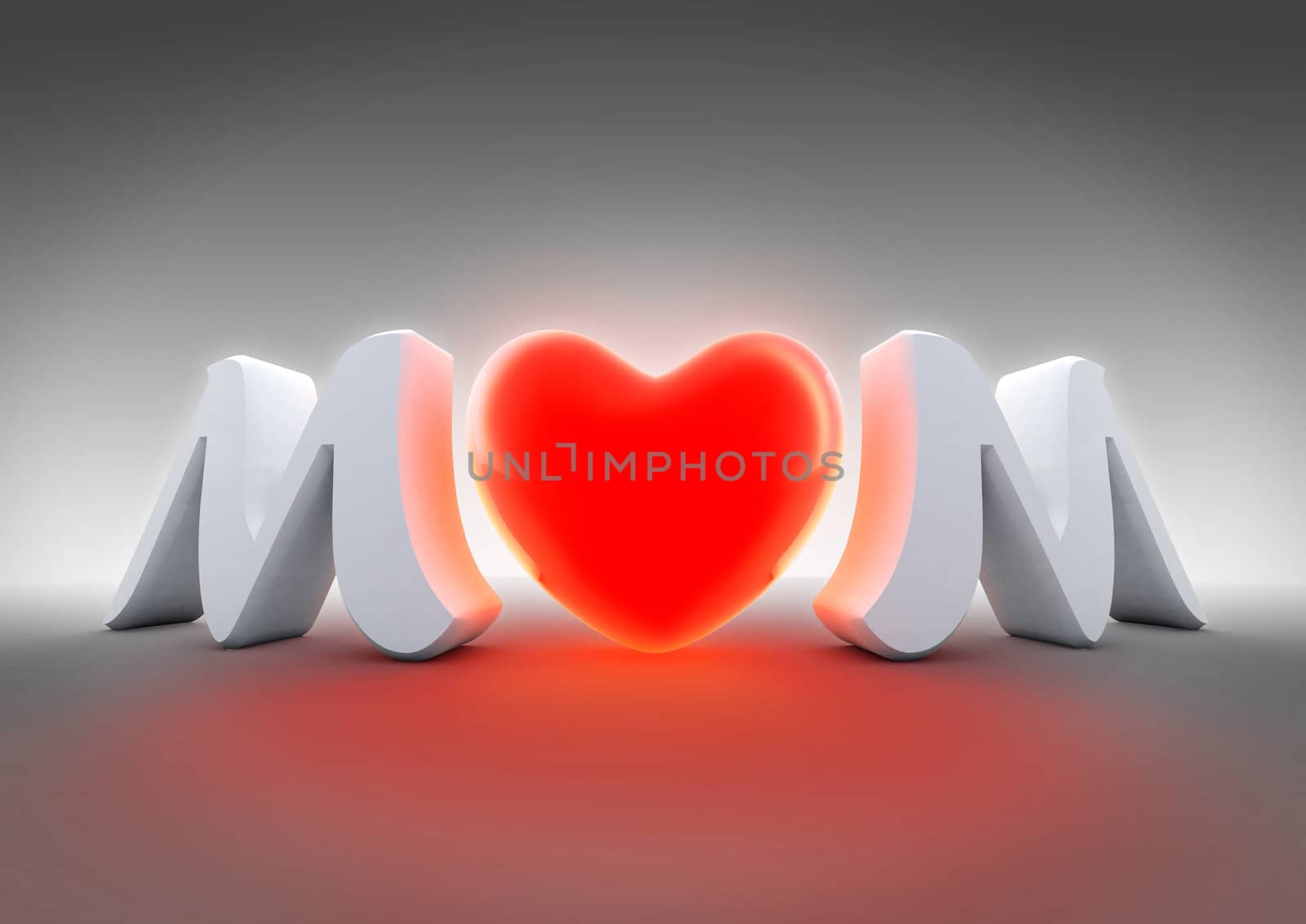Word mom in 3d with a big heart in the center
