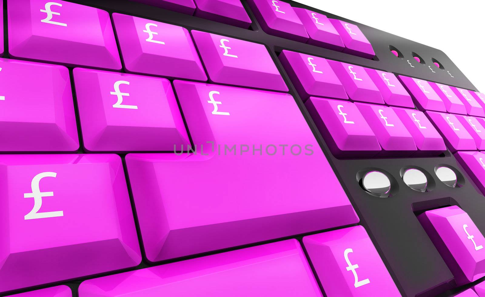 Computer keyboard with violet pound money keys