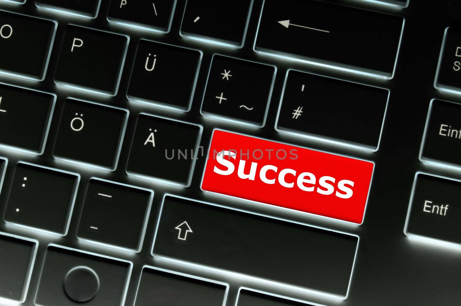 success in business concept with key on computer keyboard