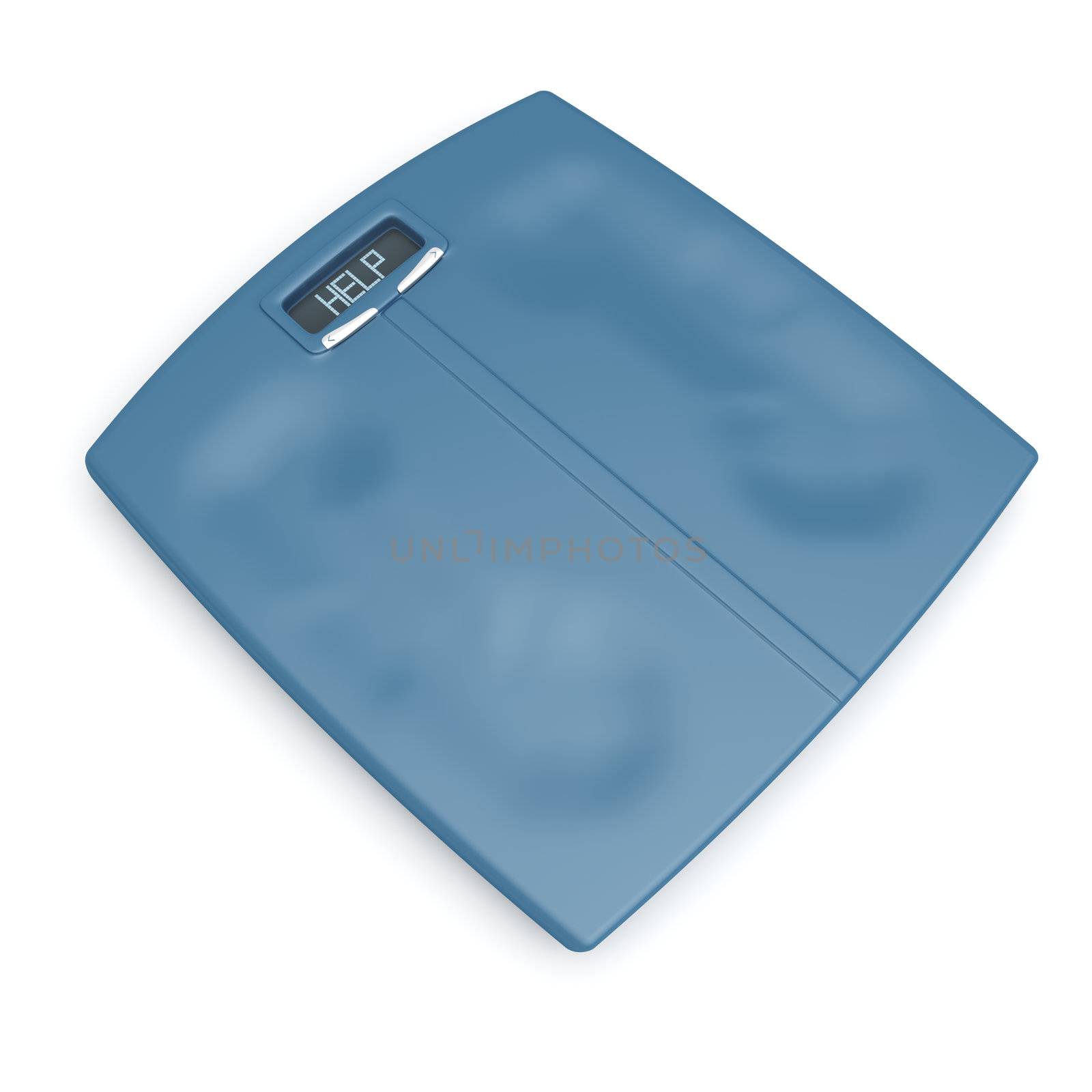 Bathroom weight scale with word HELP on display on white background