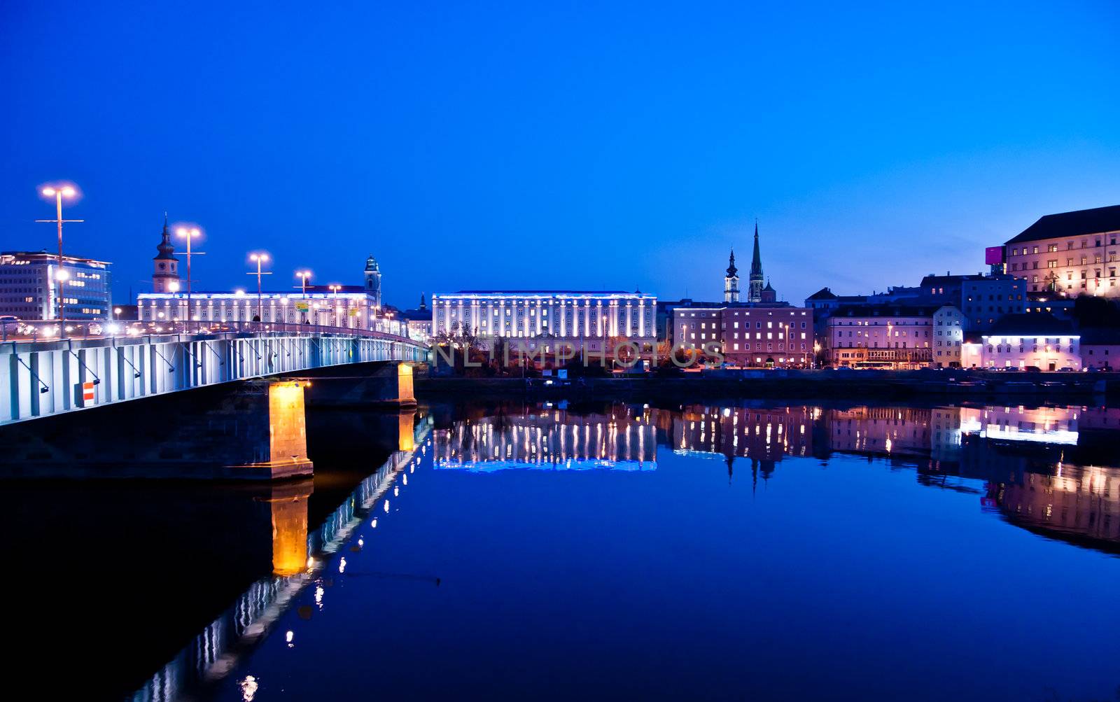 Danube River in the Blue Hour taken in Linz, Austria