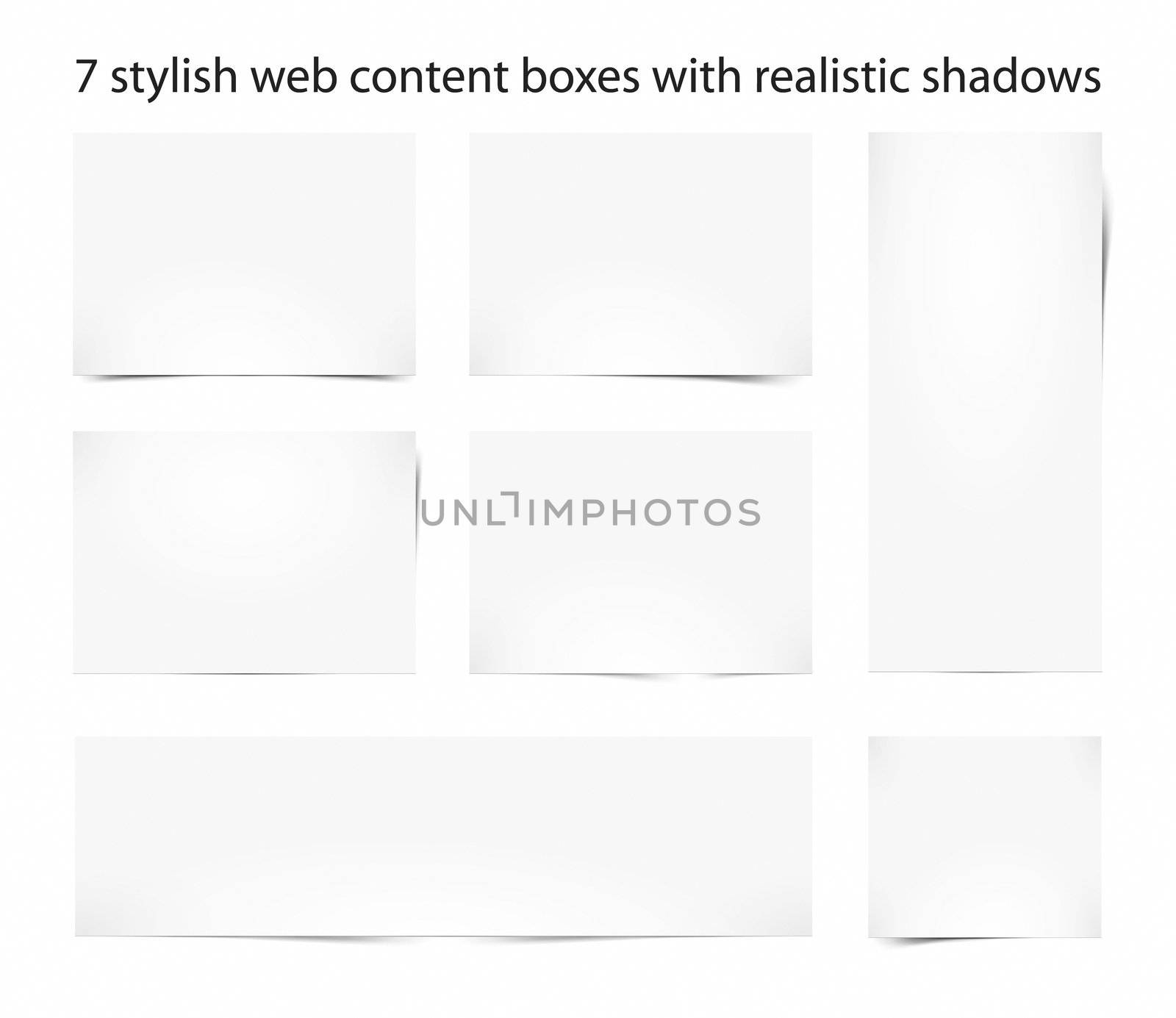 7 stylish web content boxes with a realistic shadow