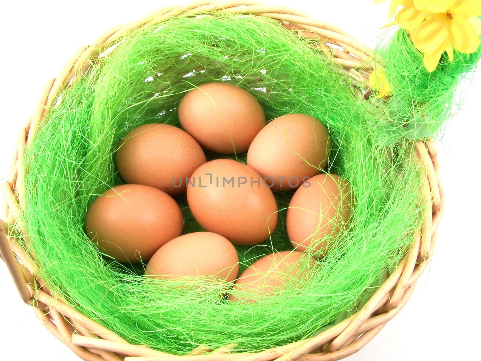 wicker basket with eggs