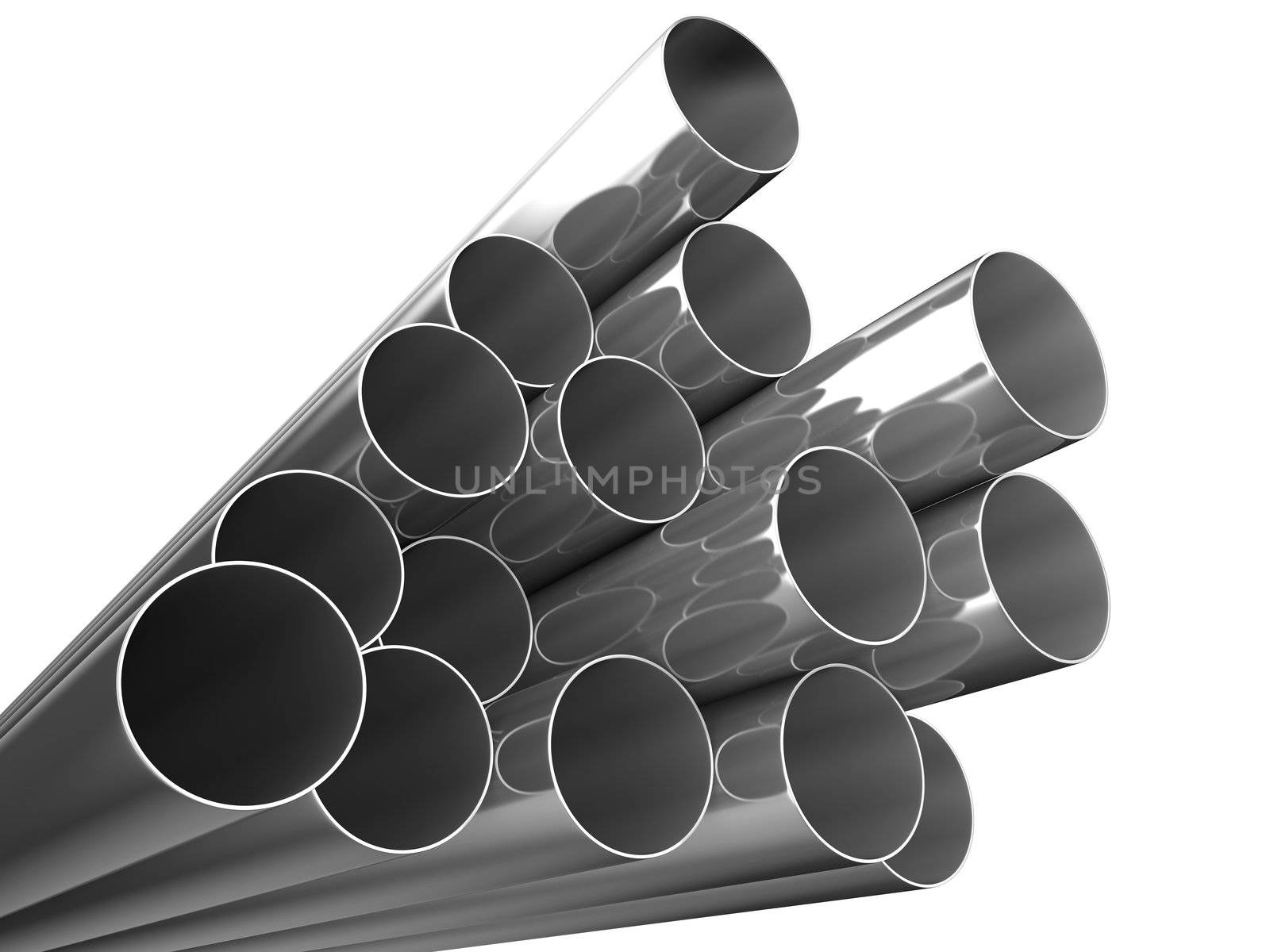 Metal pipes on white background. Isolated 3D image