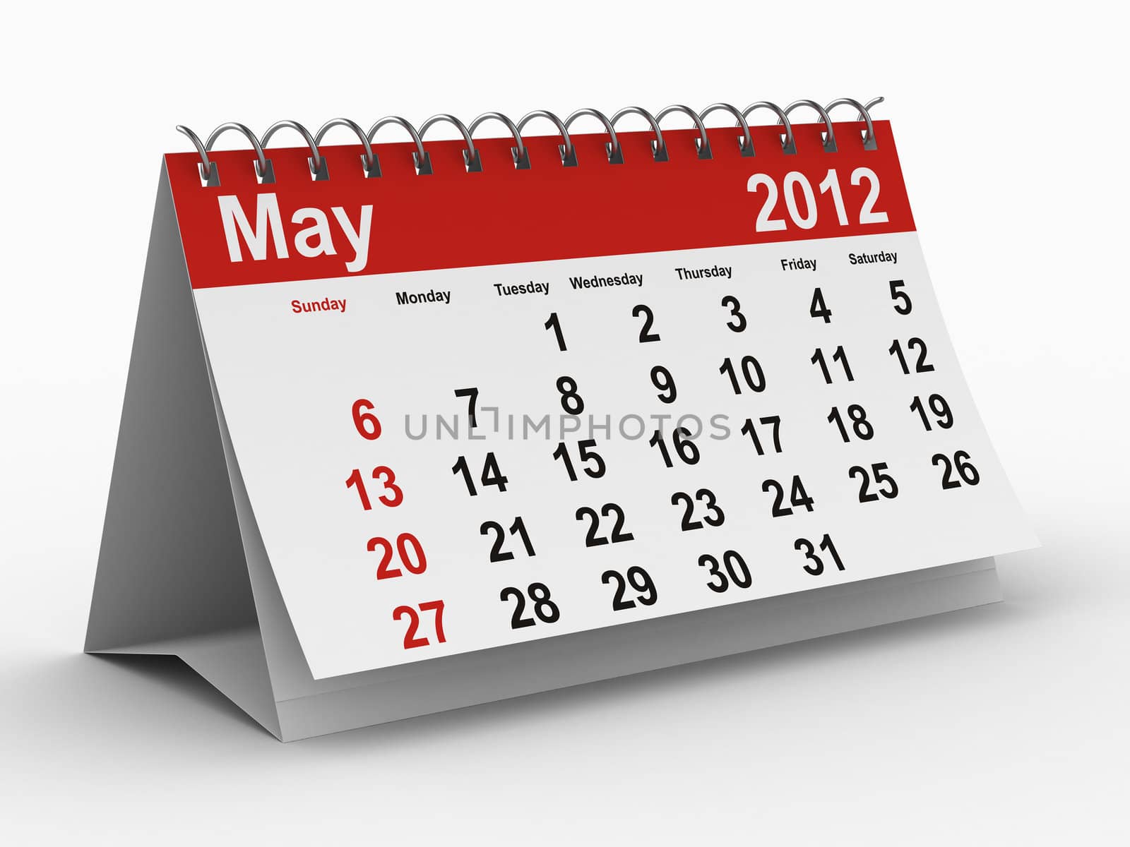 2012 year calendar. May. Isolated 3D image