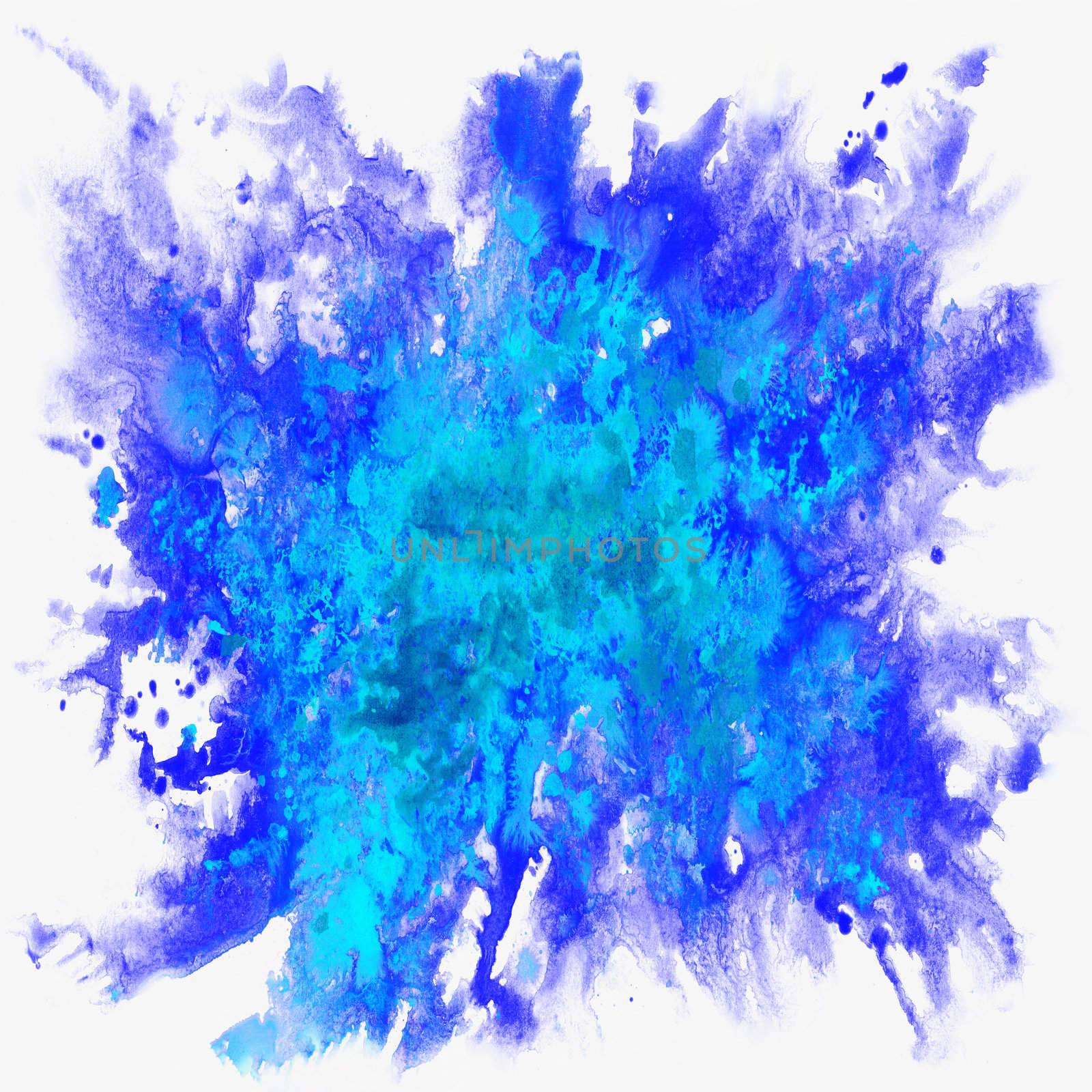 Abstract background, watercolor, hand painted on a paper. Blue, violet, white
