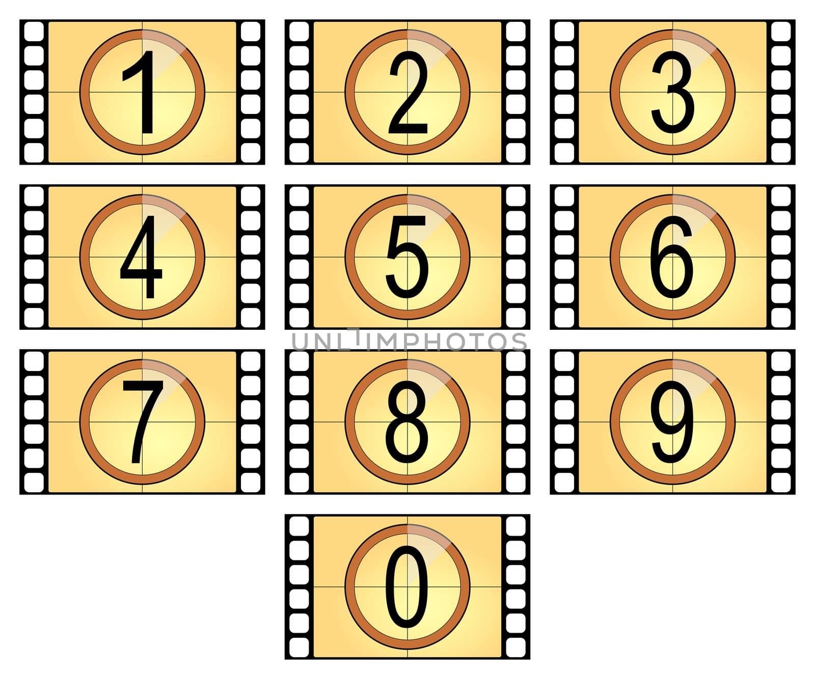 numbered filmstrips isolated in old style