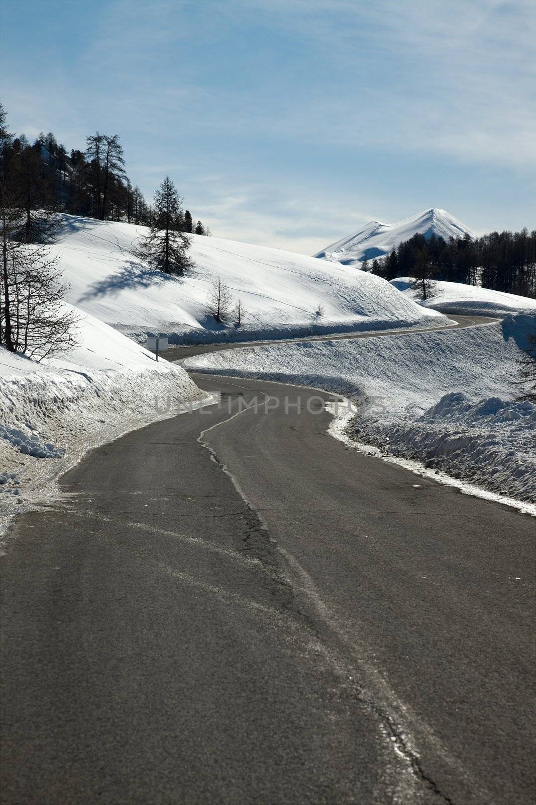 Road in the mountains in winter