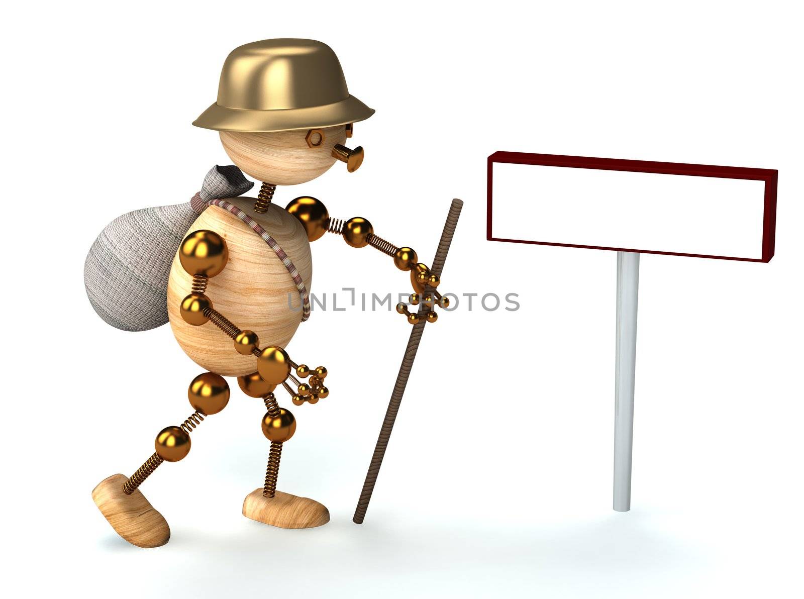 wood man traveler 3d rendered for web and commercial