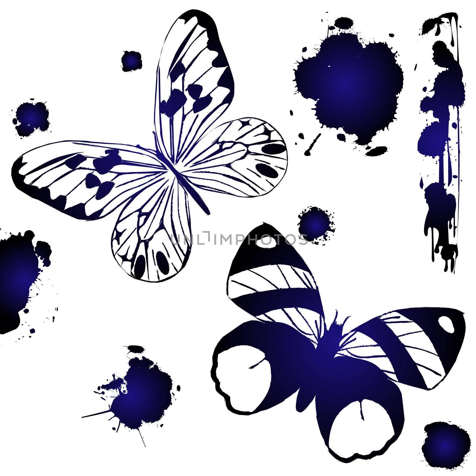 Blue ink butterflies by Lirch