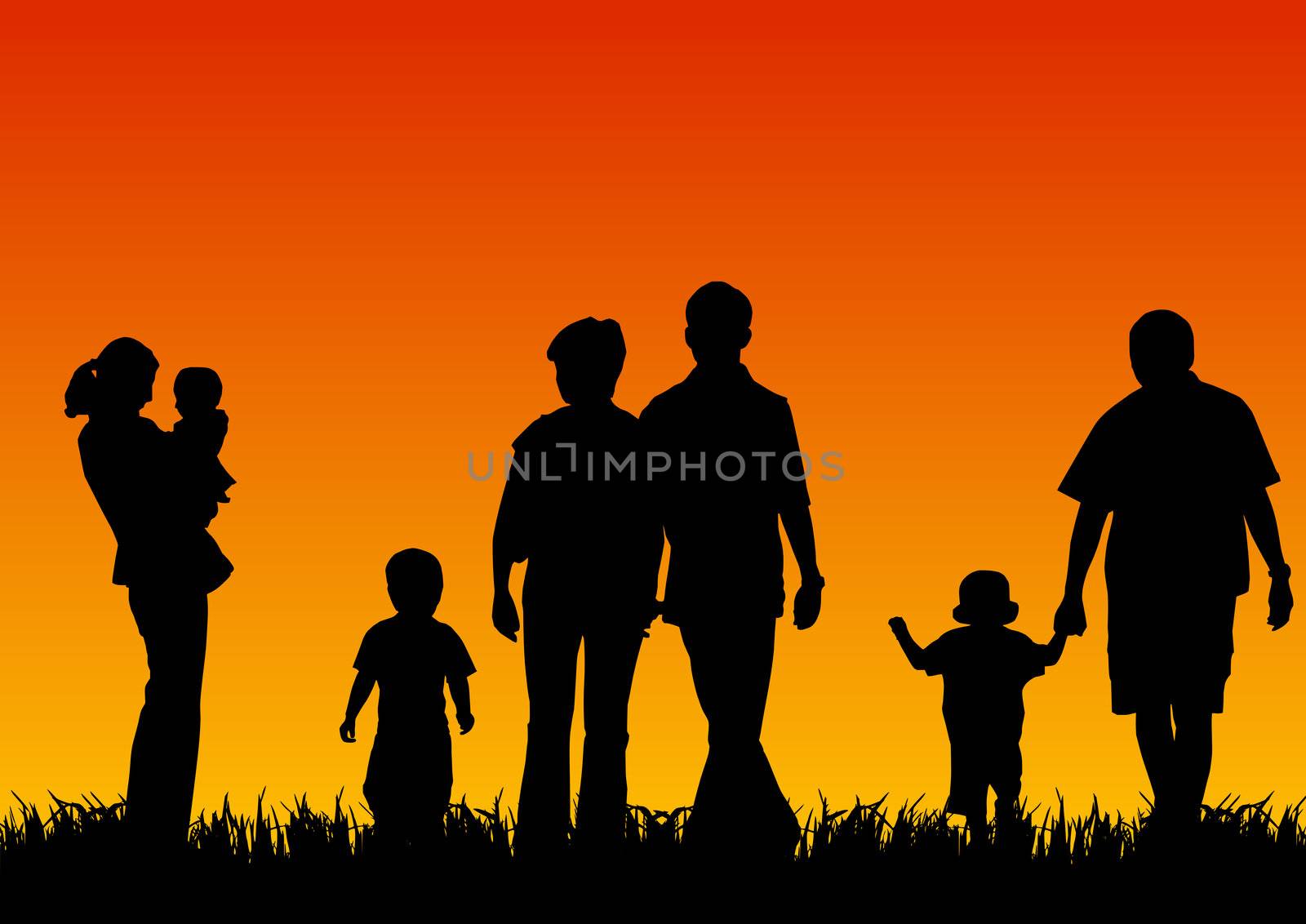 silhouettes of young people with children