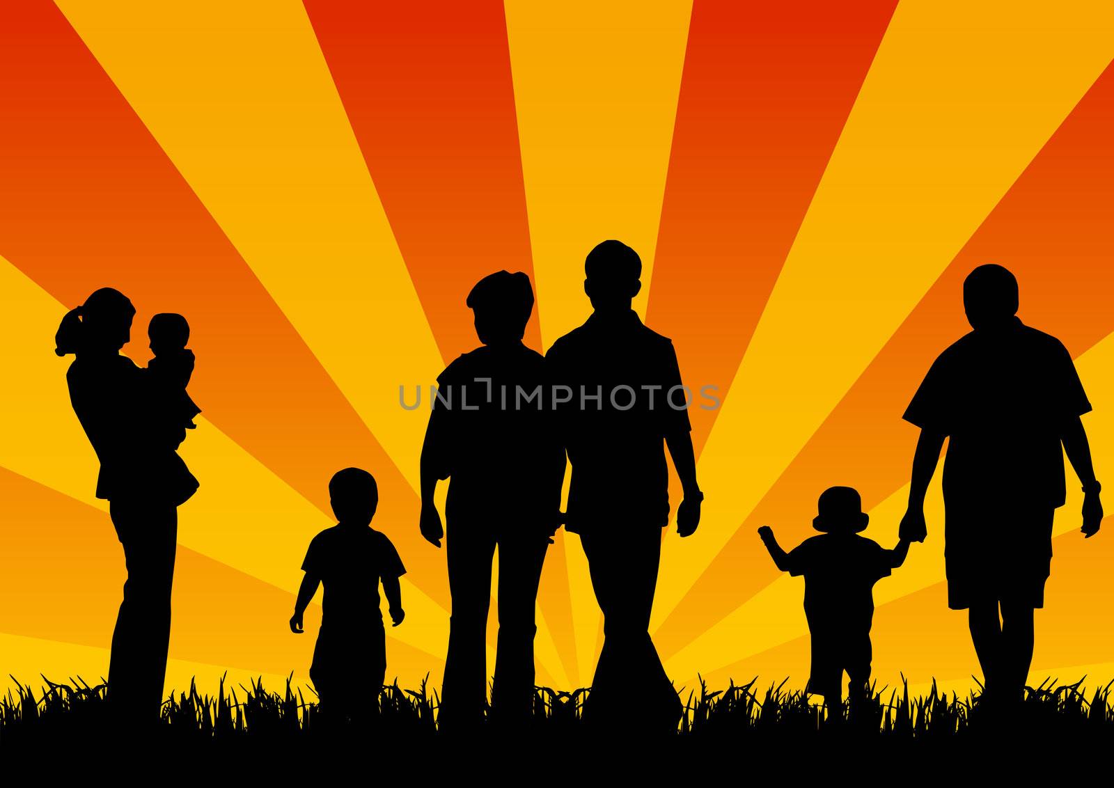 silhouettes of young people with children
