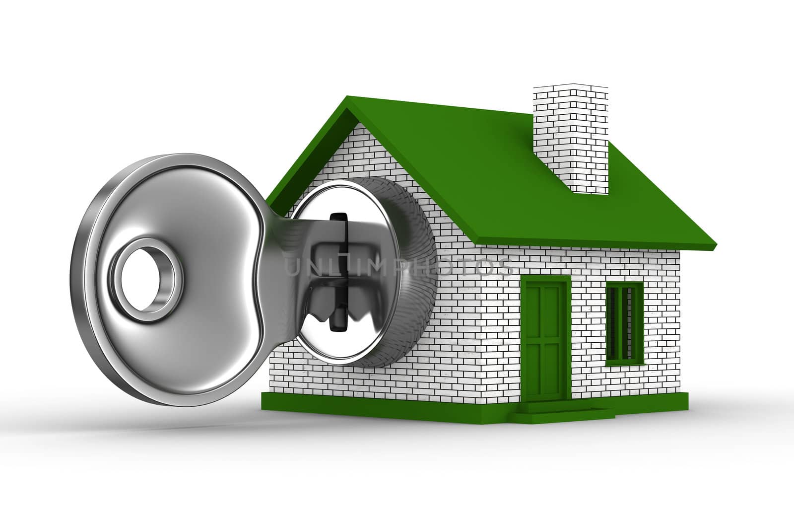 key and house on white background. 3D image